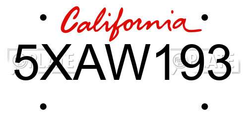 5XAW193 California License Plate