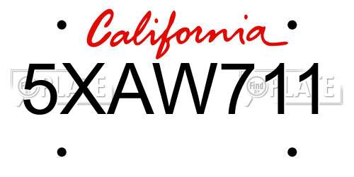5XAW711 California License Plate