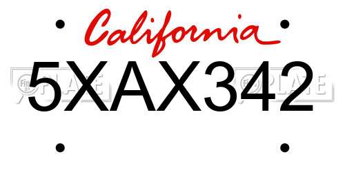 5XAX342 California License Plate