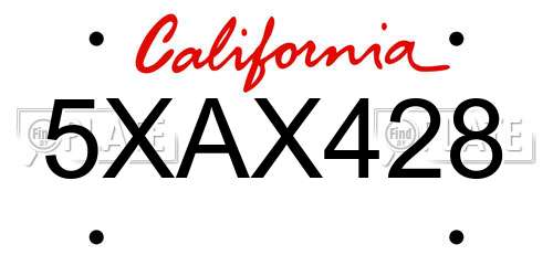 5XAX428 California License Plate