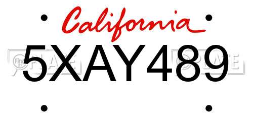 5XAY489 California License Plate
