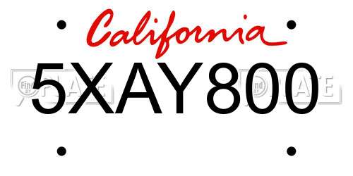 5XAY800 California License Plate