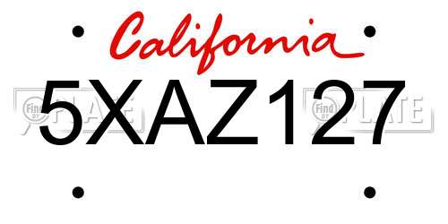 5XAZ127 California License Plate
