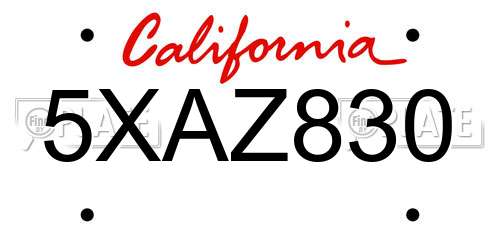 5XAZ830 California License Plate