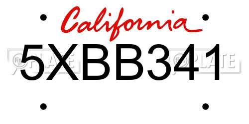 5XBB341 California License Plate
