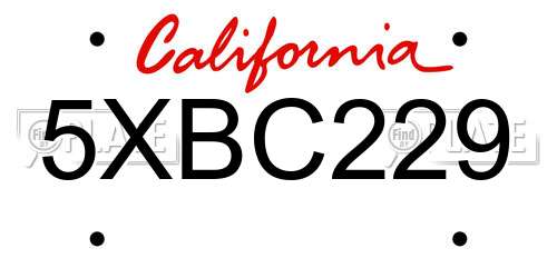 5XBC229 California License Plate