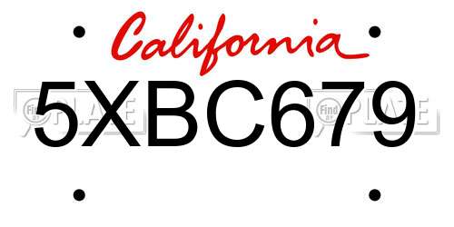5XBC679 California License Plate