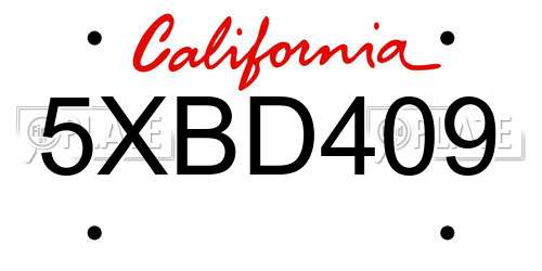 5XBD409 California License Plate