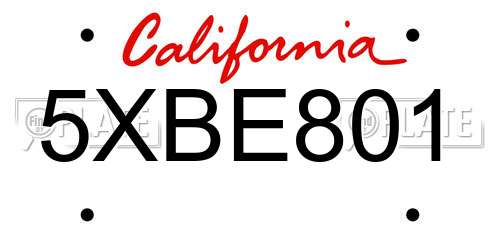 5XBE801 California License Plate