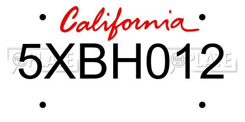 5XBH012 California License Plate