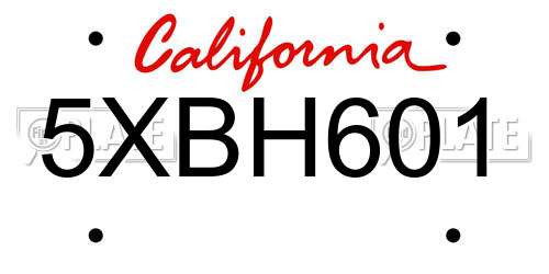 5XBH601 California License Plate