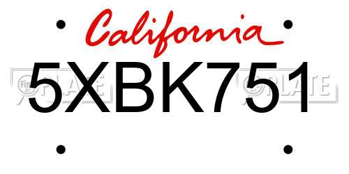 5XBK751 California License Plate