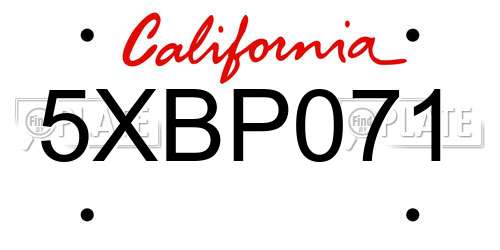 5XBP071 California License Plate