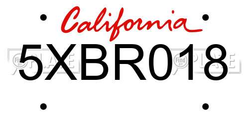 5XBR018 California License Plate