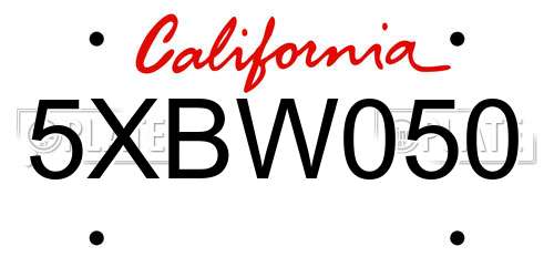 5XBW050 California License Plate