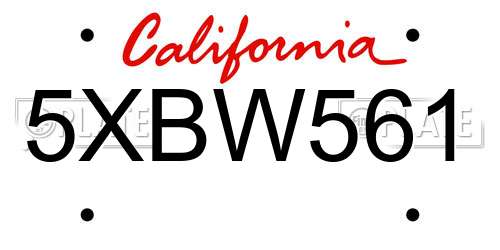 5XBW561 California License Plate