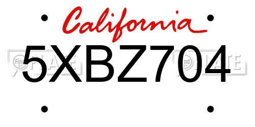 5XBZ704 California License Plate