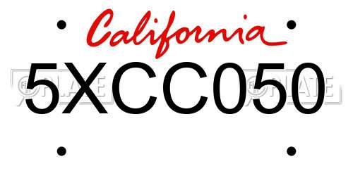 5XCC050 California License Plate