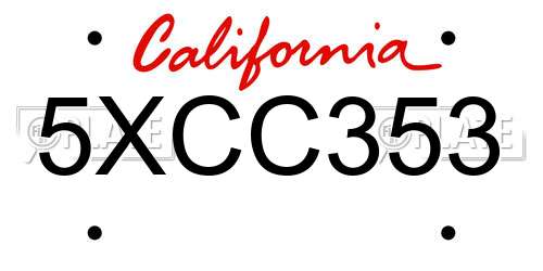 5XCC353 California License Plate