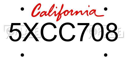5XCC708 California License Plate