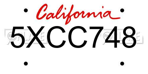5XCC748 California License Plate