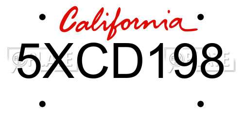 5XCD198 California License Plate