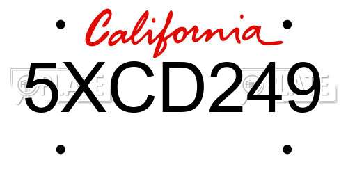 5XCD249 California License Plate