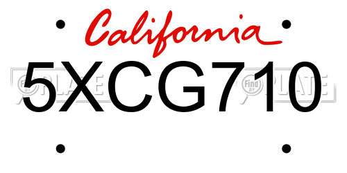5XCG710 California License Plate