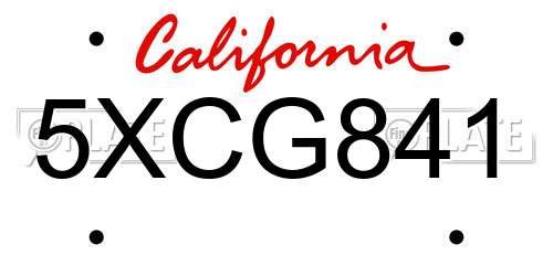 5XCG841 California License Plate