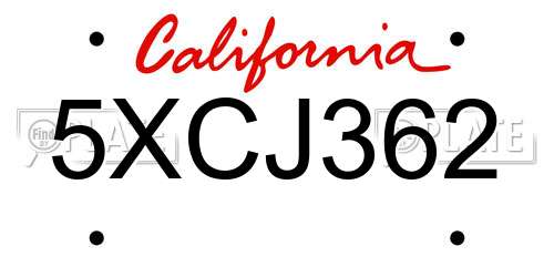 5XCJ362 California License Plate