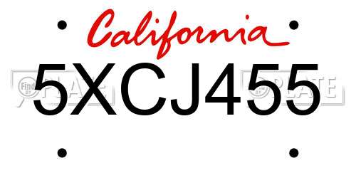 5XCJ455 California License Plate