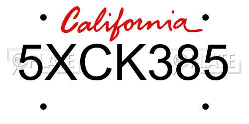 5XCK385 California License Plate