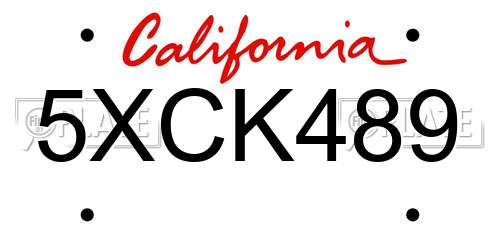 5XCK489 California License Plate