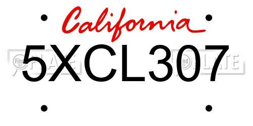 5XCL307 California License Plate