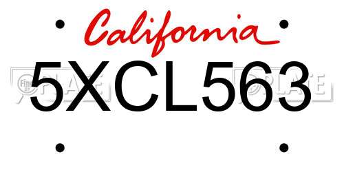 5XCL563 California License Plate