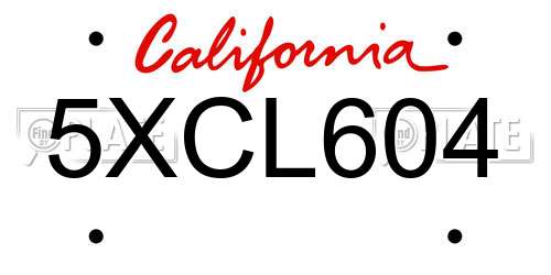 5XCL604 California License Plate