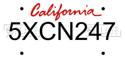 5XCN247 California License Plate