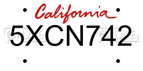 5XCN742 California License Plate
