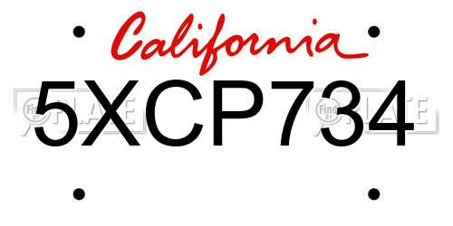 5XCP734 California License Plate