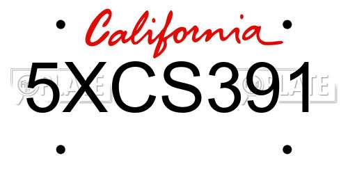 5XCS391 California License Plate