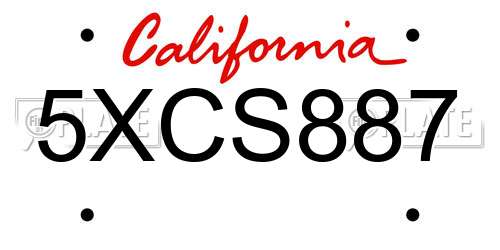 5XCS887 California License Plate