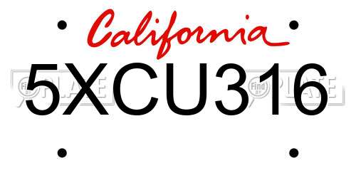 5XCU316 California License Plate