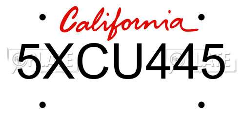 5XCU445 California License Plate