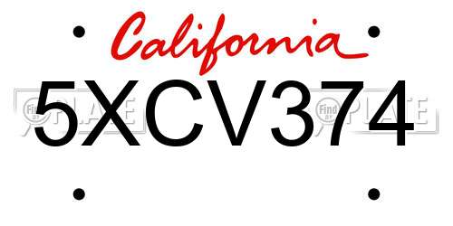 5XCV374 California License Plate