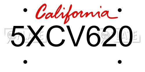 5XCV620 California License Plate