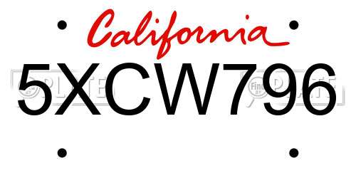 5XCW796 California License Plate