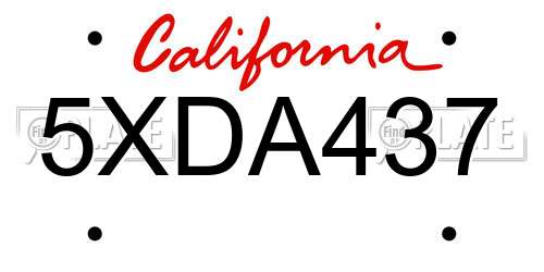 5XDA437 California License Plate