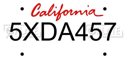 5XDA457 California License Plate