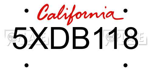 5XDB118 California License Plate