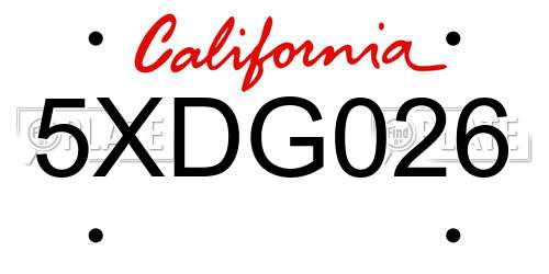5XDG026 California License Plate
